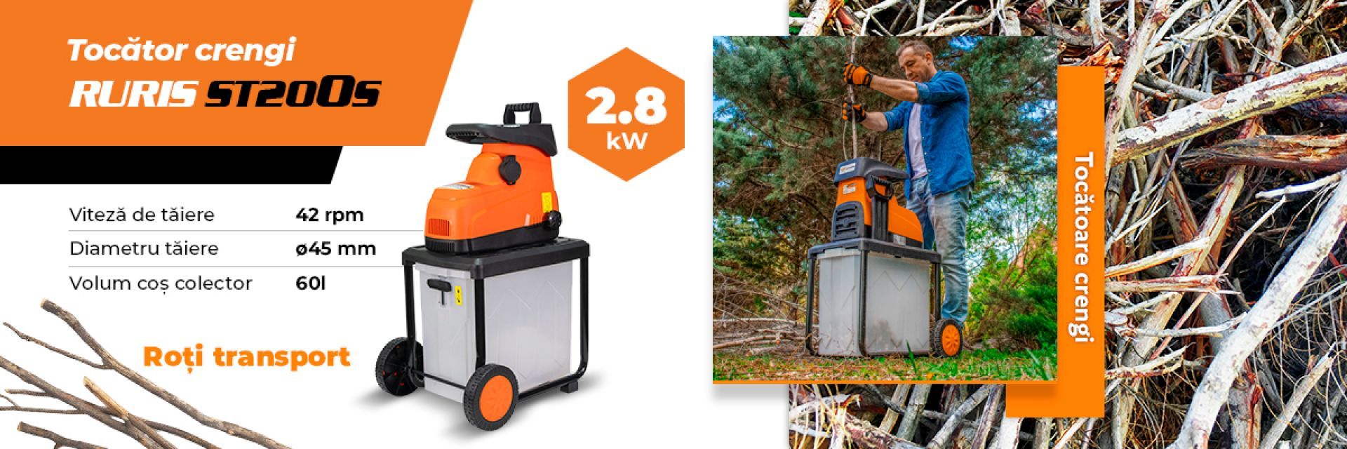 Tocator de crengi si resturi vegetale RURIS ST200s