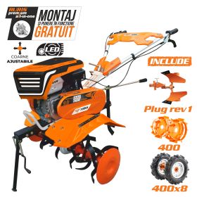 Motosapa RURIS 701KS + roti cauciuc 4.00-8 + plug reversibil rev1 + roti metalice 400 fara manicot 7 CP