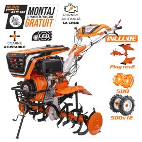 Motosapatoare  RURIS 1001KSD + roti cauciuc 5.00-12+plug reversibil rev2+roti metalice 500 11 CP