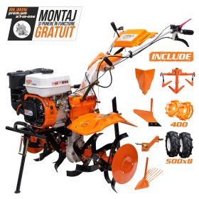 Motosapatoare RURIS 731ACC1 + roti cauciuc 5.00-8+rarita+plug+adaptor+dispozitiv scos cartofi+roti metalice 400 fara manicot+cultivator 8.5 CP