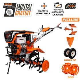 Motosapatoare RURIS 918 ACC PRO + roti cauciuc 6.00-12 + rarita + plug reversibil rev2 + roti metalice 500  18 CP