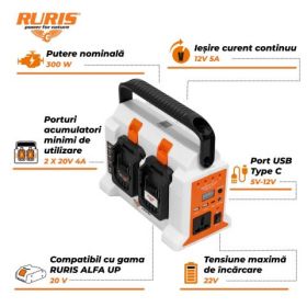 Invertor portabil pe acumulator RURIS 30024 e {contine 4 acumulatori 2400e x-charge}
