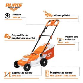 Masina de Tuns Gazon Electrica RURIS  RXE 1800 Confort 1800 W